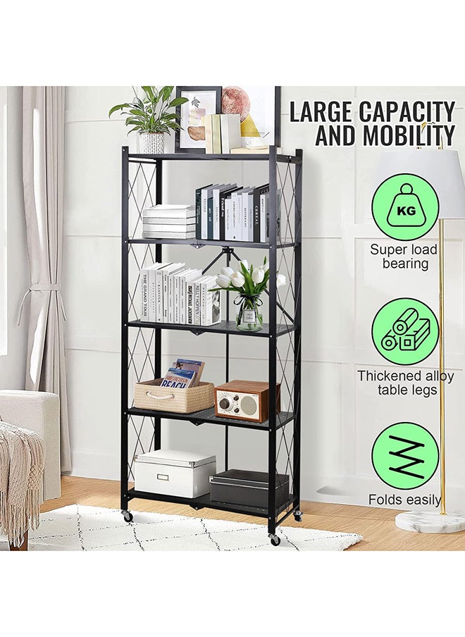 SKY-TOUCH Sky-Touch Foldable Storage Shelves 5 Tier, Scratch Resistant, Storage Racks Kitchen Cabinet, Shelf Storage Multipurpose Rack For Living Room Bedroom Kitchen Garage Easy Assembly Black, 160x70x35cm  - Image 2