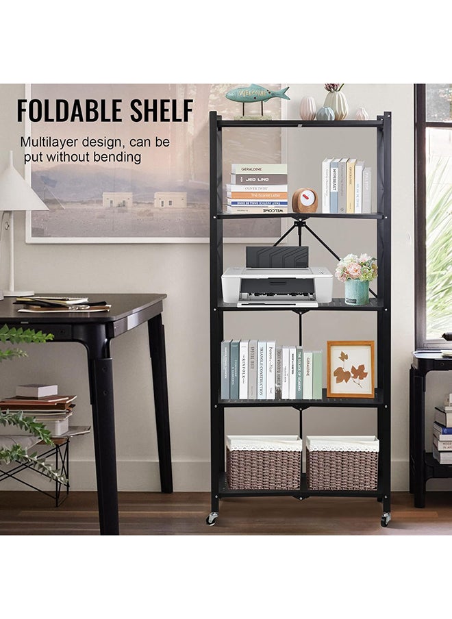 SKY-TOUCH Sky-Touch Foldable Storage Shelves 5 Tier, Scratch Resistant, Storage Racks Kitchen Cabinet, Shelf Storage Multipurpose Rack For Living Room Bedroom Kitchen Garage Easy Assembly Black, 160x70x35cm  - Image 5