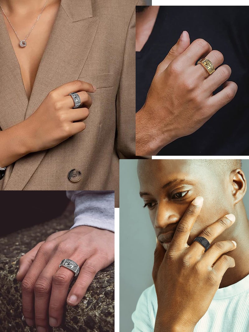 PROSTEEL Black Eye of Horus Rings for Men Protection Ankh Ring Egyptian Jewelry Talisman Size 8 - Image 2