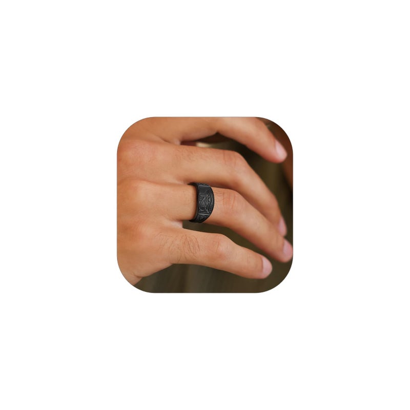 PROSTEEL Black Eye of Horus Rings for Men Protection Ankh Ring Egyptian Jewelry Talisman Size 8 - Image 1