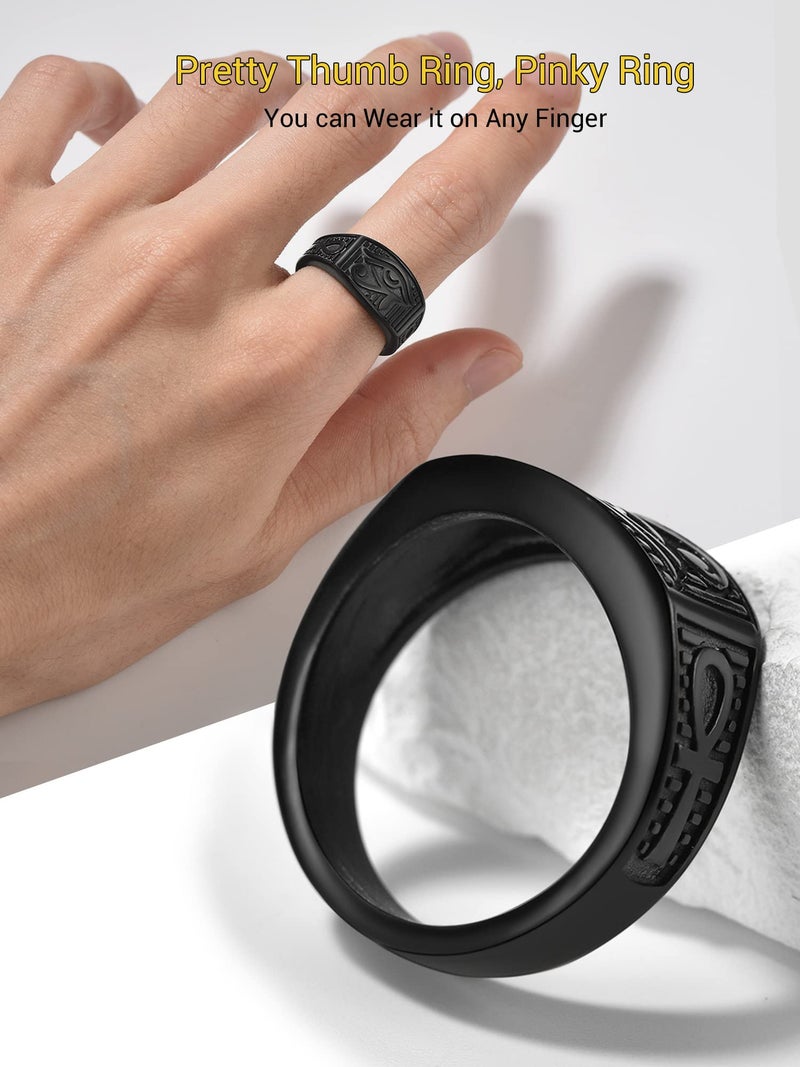 PROSTEEL Black Eye of Horus Rings for Men Protection Ankh Ring Egyptian Jewelry Talisman Size 8 - Image 5
