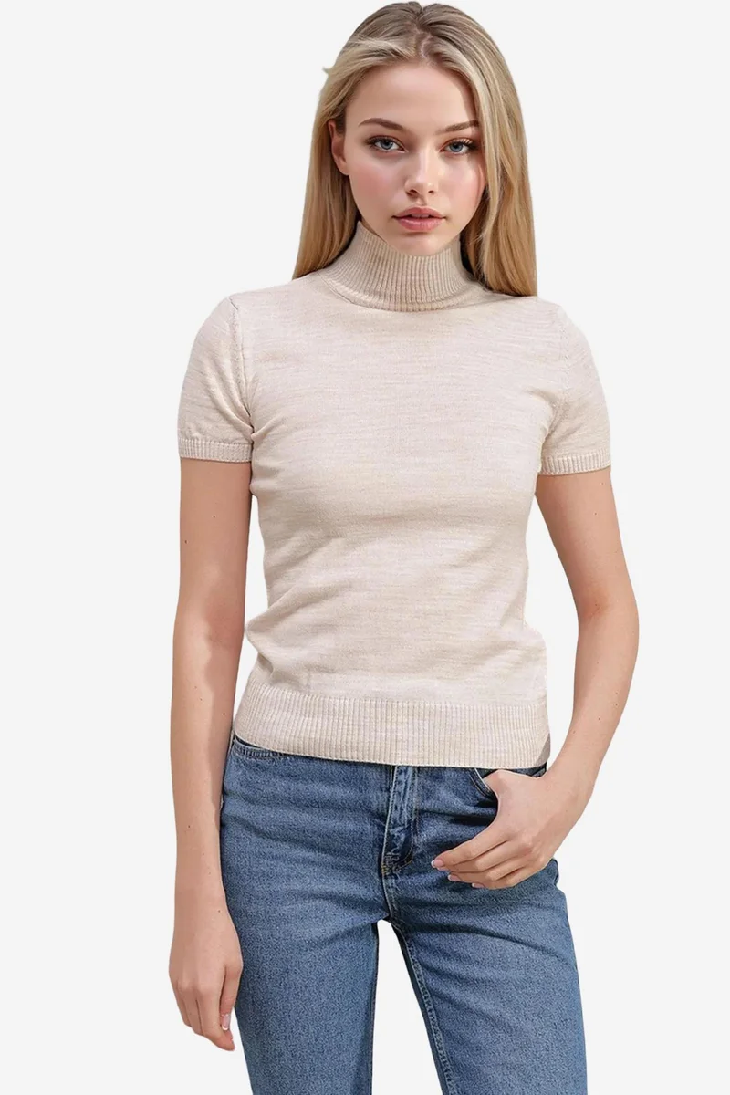 Big Dart Cream Natural BDART Fitted Ribbed Turtleneck Sweater for Women | Best Price UAE