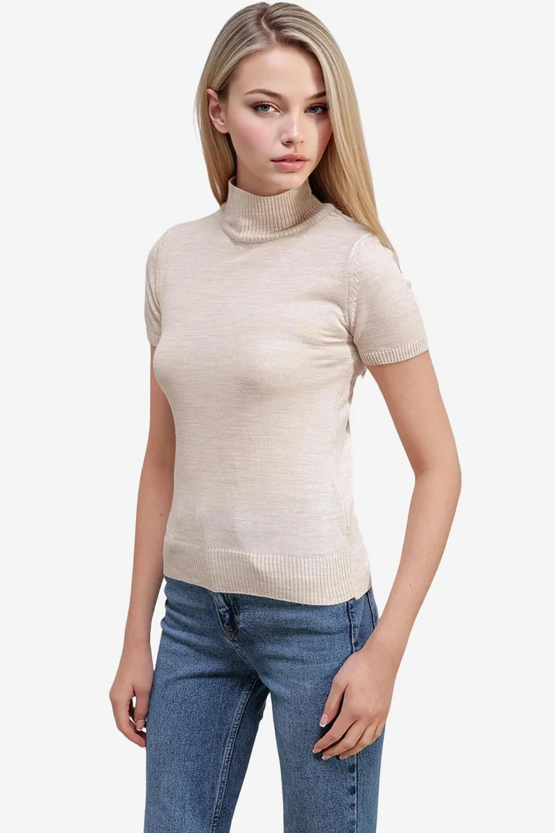 Big Dart Cream Natural BDART Fitted Ribbed Turtleneck Sweater for Women | Best Price UAE