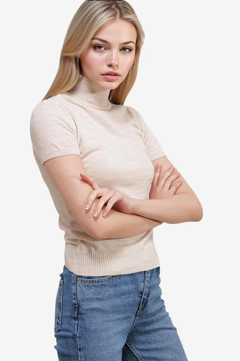 Big Dart Cream Natural BDART Fitted Ribbed Turtleneck Sweater for Women | Best Price UAE