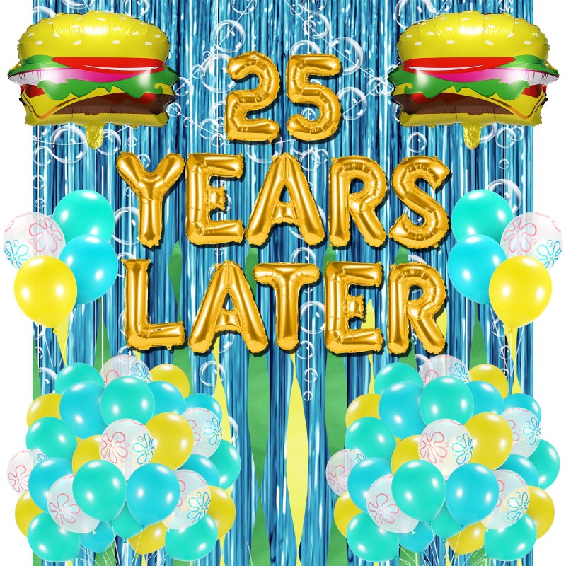 yorr Sponge 25th Birthday Decorations 25 Years Later letter Balloons Set for Ocean Theme PartyBirthday DecorMermaidBaby Sharkwith Hamburger BalloonsBlue Backdrop Bubble Garland and Crepe Paper - Image 2