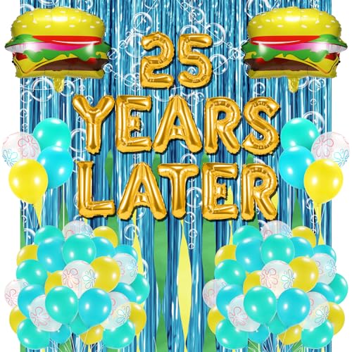 yorr Sponge 25th Birthday Decorations 25 Years Later letter Balloons Set for Ocean Theme PartyBirthday DecorMermaidBaby Sharkwith Hamburger BalloonsBlue Backdrop Bubble Garland and Crepe Paper - Image 1