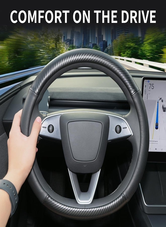 Uxcer Carbon Fiber Leather Steering Wheel Cover for Tesla Model 3/Y 2016-2025 2026 Juniper/Highland, Non-Slip Breathable Steering Wheel Protector for Tesla Model 3/Y Accessories 2026 - Image 4