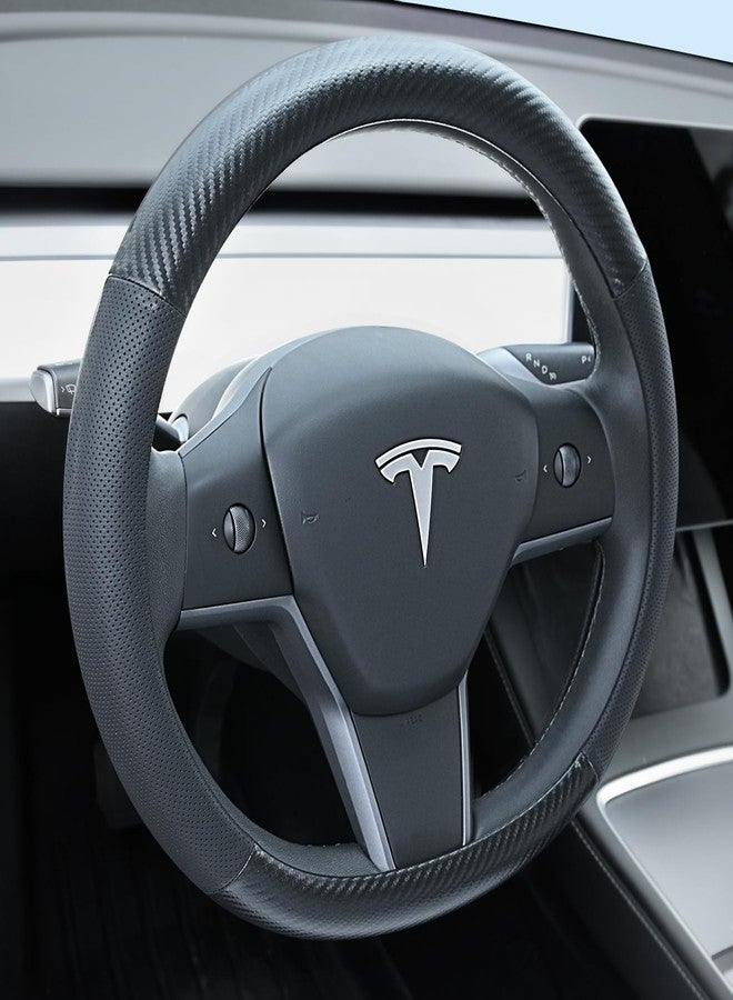 Uxcer Carbon Fiber Leather Steering Wheel Cover for Tesla Model 3/Y 2016-2025 2026 Juniper/Highland, Non-Slip Breathable Steering Wheel Protector for Tesla Model 3/Y Accessories 2026 - Image 1