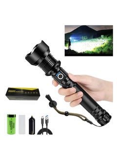 Rechargeable LED Glare Flashlight, High Lumens Flashlight, 5 Modes XHP70 Tactical Flashlight with Zoomable, Super Bright Waterproof Flashlights for Emergencies, Camping, Hiking