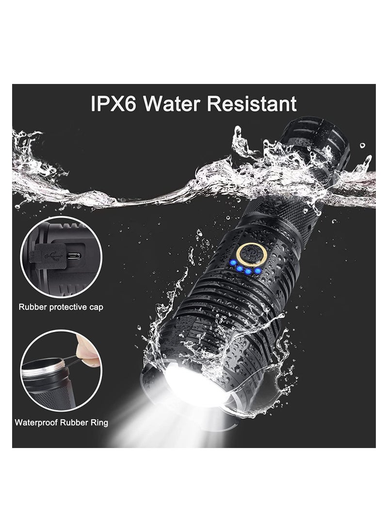 SYOSI - Rechargeable LED Glare Flashlight, High Lumens Flashlight, 5 Modes XHP70 Tactical Flashlight with Zoomable, Super Bright Waterproof Flashlights for Emergencies, Camping, Hiking - Image 1