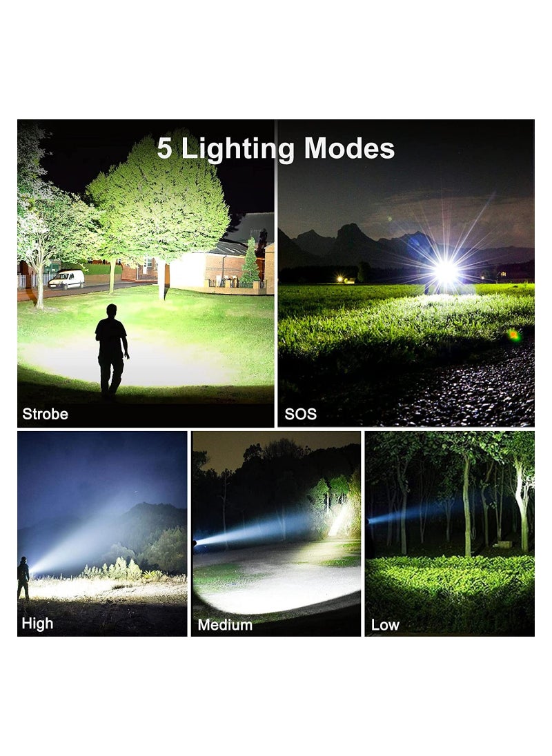 SYOSI - Rechargeable LED Glare Flashlight, High Lumens Flashlight, 5 Modes XHP70 Tactical Flashlight with Zoomable, Super Bright Waterproof Flashlights for Emergencies, Camping, Hiking - Image 1
