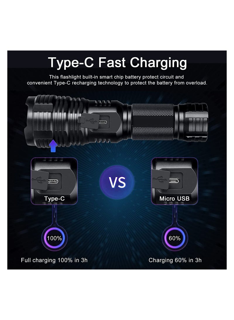 SYOSI - Rechargeable LED Glare Flashlight, High Lumens Flashlight, 5 Modes XHP70 Tactical Flashlight with Zoomable, Super Bright Waterproof Flashlights for Emergencies, Camping, Hiking - Image 1