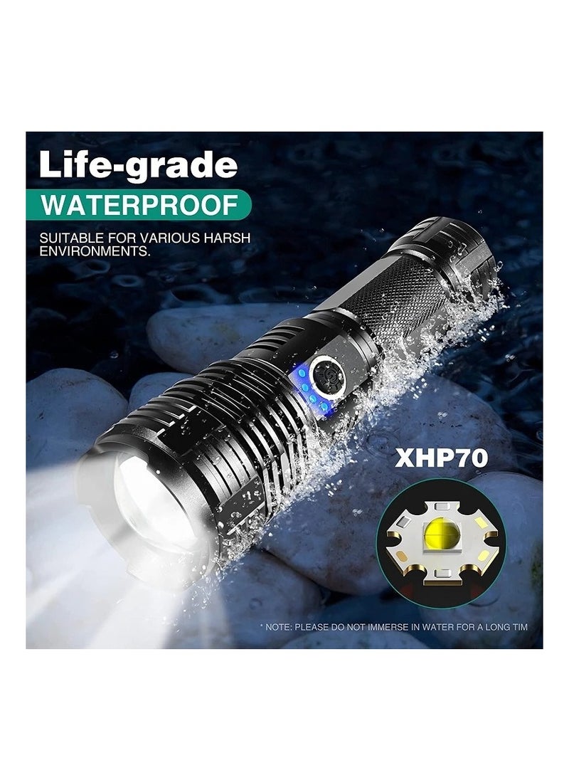 SYOSI - Rechargeable LED Glare Flashlight, High Lumens Flashlight, 5 Modes XHP70 Tactical Flashlight with Zoomable, Super Bright Waterproof Flashlights for Emergencies, Camping, Hiking - Image 1