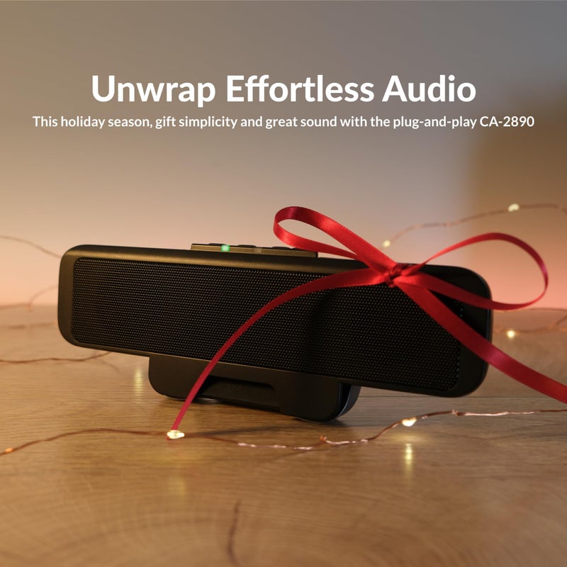 Cyber Acoustics بار مكبر الصوت USB من سايبر أكوستيكس (CA-2890) - مكبر صوت ستيريو يعمل بالطاقة من USB، يثبت بسهولة على الشاشة، تحكم مريح - Image 2