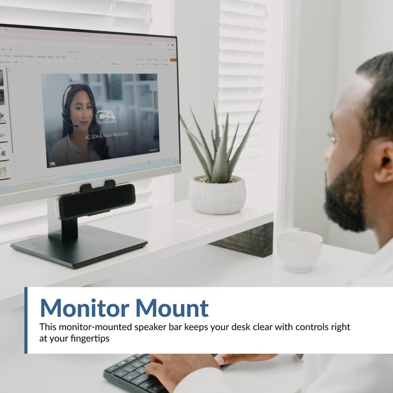 Cyber Acoustics بار مكبر الصوت USB من سايبر أكوستيكس (CA-2890) - مكبر صوت ستيريو يعمل بالطاقة من USB، يثبت بسهولة على الشاشة، تحكم مريح - Image 3