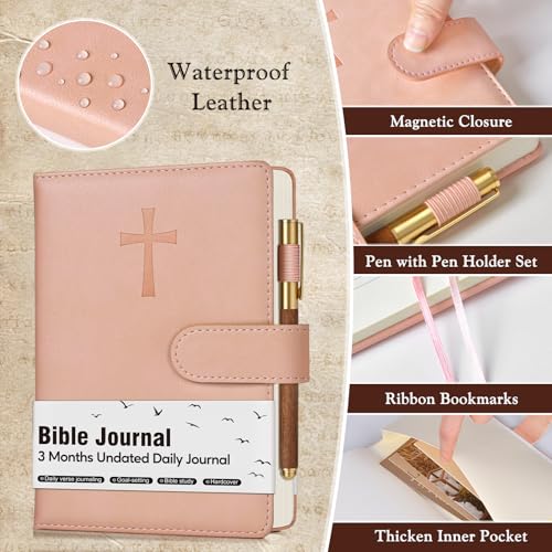PAPEJOON Leather Christian Bible Journal for Women Men, Prayer Journal for Scripture Study & Daily Devotional, Undated Church Notes Notebook, Jesus Religious Faith Gifts for Pastor, Graduation, Baptism, Pink - Image 2