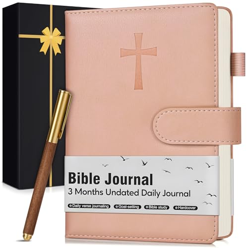 PAPEJOON Leather Christian Bible Journal for Women Men, Prayer Journal for Scripture Study & Daily Devotional, Undated Church Notes Notebook, Jesus Religious Faith Gifts for Pastor, Graduation, Baptism, Pink - Image 1