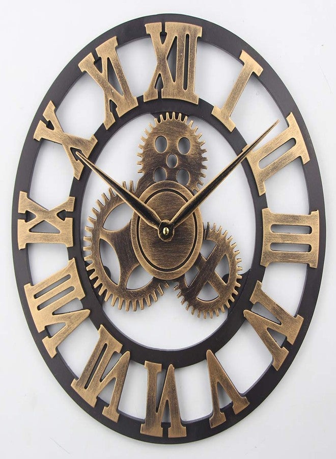 Timelike Large 3D Retro Wall Clock, Silent Non-Ticking Wooden Gear Wall Clock Rustic Vintage Quartz Clocks for Home Living Room Decoration (Bronze-Roman Numbers, 18 Inch) - Image 1