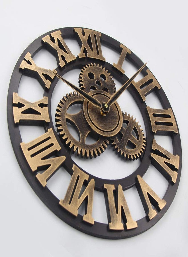 Timelike Large 3D Retro Wall Clock, Silent Non-Ticking Wooden Gear Wall Clock Rustic Vintage Quartz Clocks for Home Living Room Decoration (Bronze-Roman Numbers, 18 Inch) - Image 3