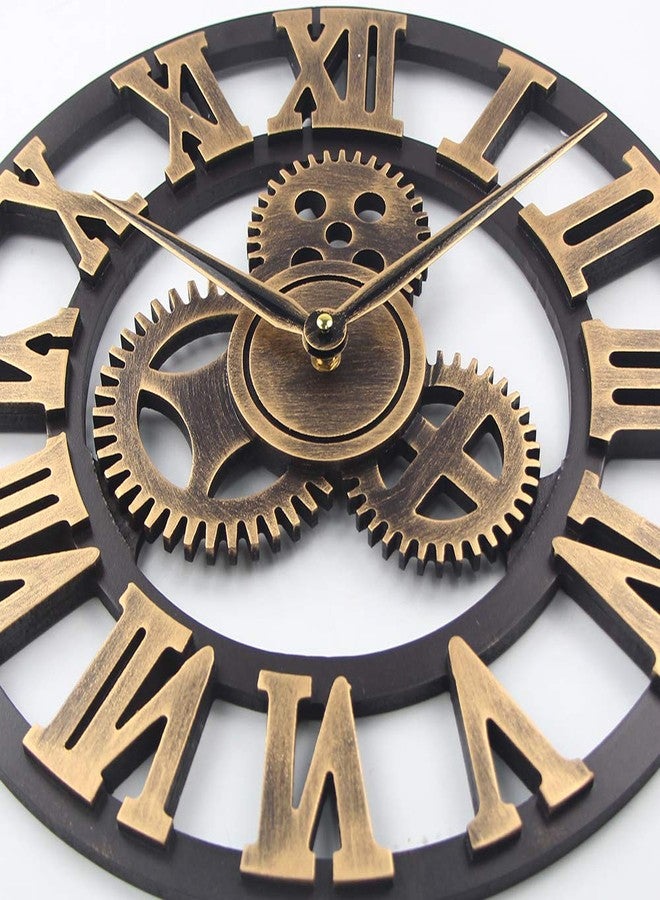 Timelike Large 3D Retro Wall Clock, Silent Non-Ticking Wooden Gear Wall Clock Rustic Vintage Quartz Clocks for Home Living Room Decoration (Bronze-Roman Numbers, 18 Inch) - Image 4