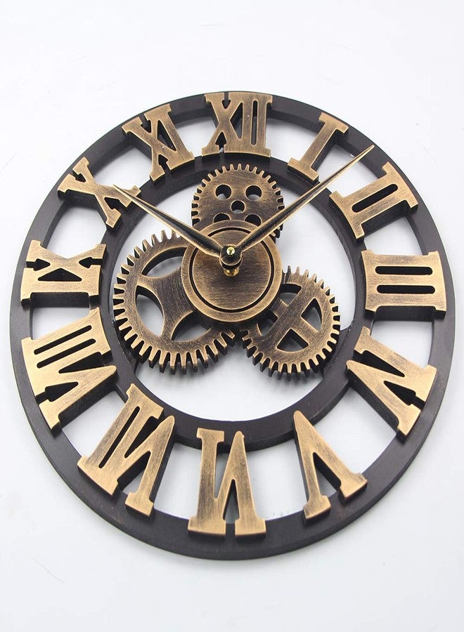 Timelike Large 3D Retro Wall Clock, Silent Non-Ticking Wooden Gear Wall Clock Rustic Vintage Quartz Clocks for Home Living Room Decoration (Bronze-Roman Numbers, 18 Inch) - Image 2