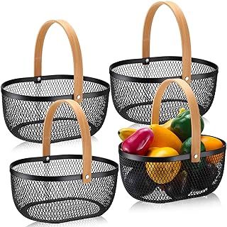 Maxcheck 4 Pcs Oval Metal Wire Storage Basket with Handle Hanging Harvest Basket for Gathering Vegetables Multi - Image 1