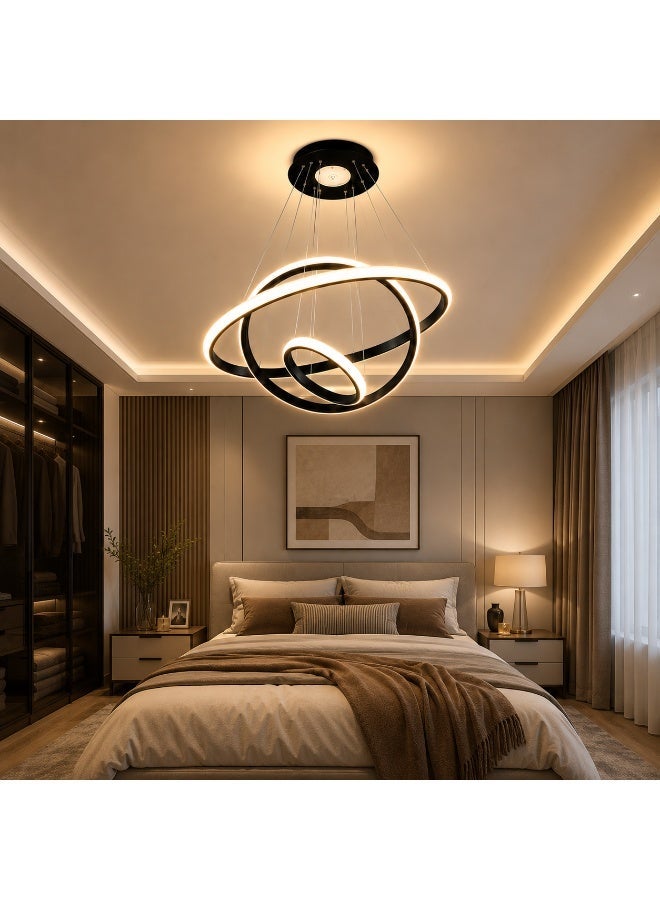نجفة مودرن LED ذكية 3 حلقات - ريموت كنترول + تحكم بالموبايل - سماعة بلوتوث - 4 أوضاع إضاءة - لون أسود - Image 2
