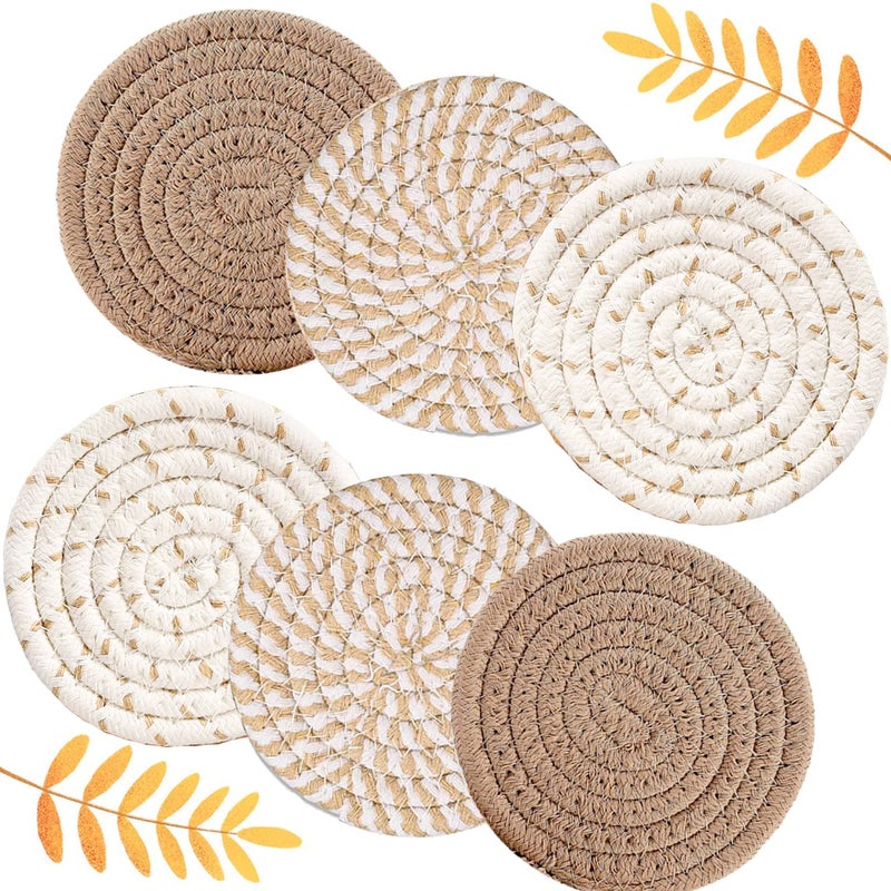 XIAMOOR 6 Pcs Coasters for Drinks, 4.3 Inch Fit for All Kinds of Cups, Super Absorbent Drink Coasters, Minimalist Cotton Handmade Coaster for Coffee Table Tabletop Protection Housewarming Gift for Home Decor - Image 1
