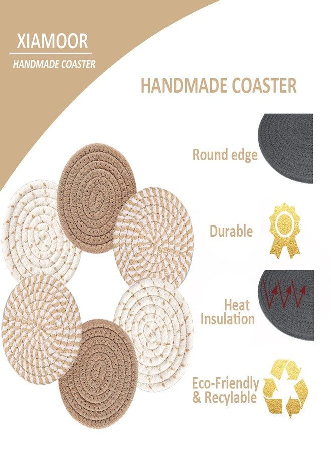 XIAMOOR 6 Pcs Coasters for Drinks, 4.3 Inch Fit for All Kinds of Cups, Super Absorbent Drink Coasters, Minimalist Cotton Handmade Coaster for Coffee Table Tabletop Protection Housewarming Gift for Home Decor - Image 4