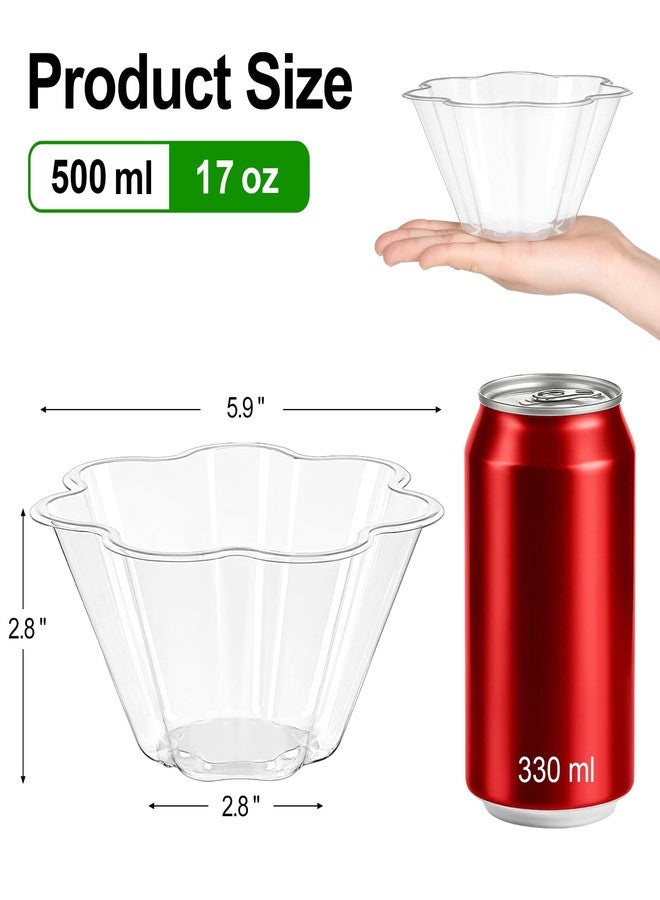 TOFLEN 17 oz Clear Plastic Bowls, 50 Pack Flower Shaped Disposable Hard Plastic Party Bowls for Ice Cream, Dessert, Salad, Fruit, Parfait, Snack - Image 2
