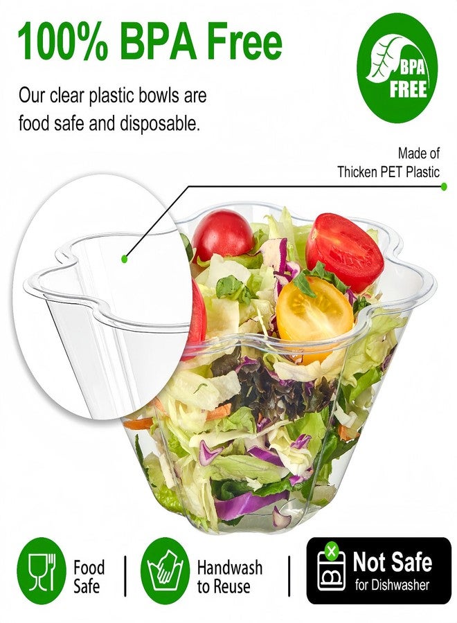 TOFLEN 17 oz Clear Plastic Bowls, 50 Pack Flower Shaped Disposable Hard Plastic Party Bowls for Ice Cream, Dessert, Salad, Fruit, Parfait, Snack - Image 3