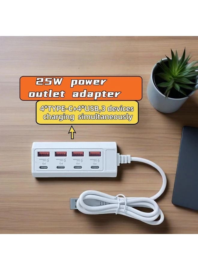8 Port 25W Fast Charger With 4 USB A And 4 Type C PD Ports For Laptop Tablet - Image 1
