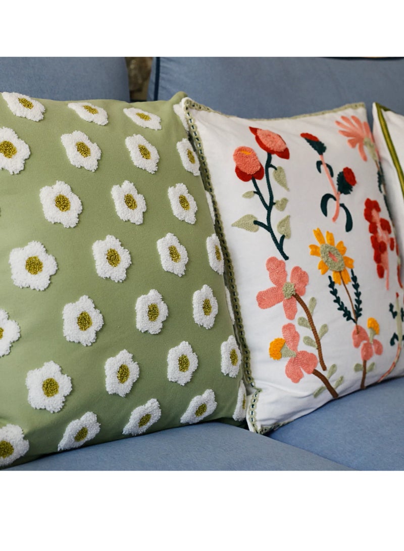 Paraphrase Floral Embroidered Decorative Throw Pillow Covers 45cm x 45cm, Set of 4, Luxurious Home Decor for Living Room Bedroom, Pink Tulip, Lily of the Valley, Assorted Colorful Flowers - Image 5