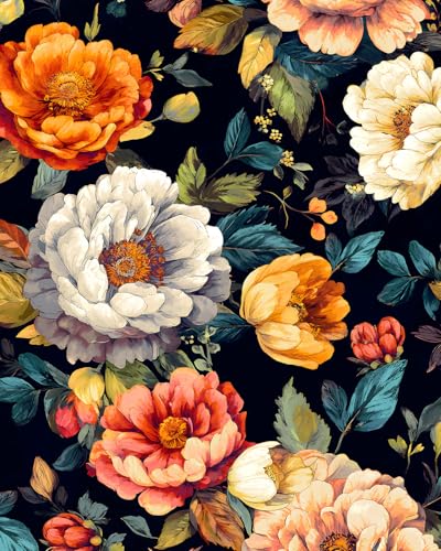 BOKEBEVE Peel and Stick Wallpaper Vintage Colorful Big Floral Wallpapers Vibrant Flower Contact Paper Renter Friendly Wall Paper for Shelf Drawer Liner Bedroom Livingroom Removable 175 x 118In - Image 1
