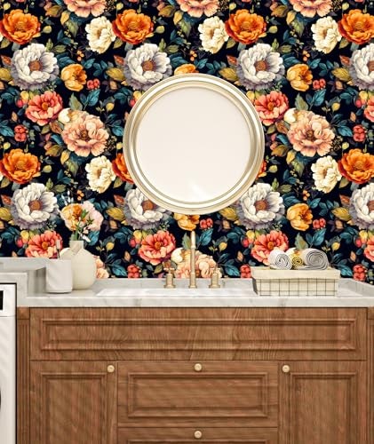 BOKEBEVE Peel and Stick Wallpaper Vintage Colorful Big Floral Wallpapers Vibrant Flower Contact Paper Renter Friendly Wall Paper for Shelf Drawer Liner Bedroom Livingroom Removable 175 x 118In - Image 3