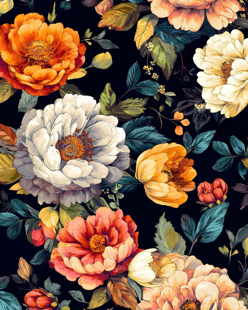 BOKEBEVE Peel and Stick Wallpaper Vintage Colorful Big Floral Wallpapers Vibrant Flower Contact Paper Renter Friendly Wall Paper for Shelf Drawer Liner Bedroom Livingroom Removable 175 x 118In - Image 2