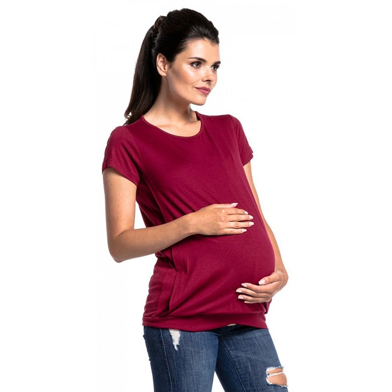 New Round Neck Short Sleeve Maternity Fashion Breastfeeding T-Shirt - Image 1
