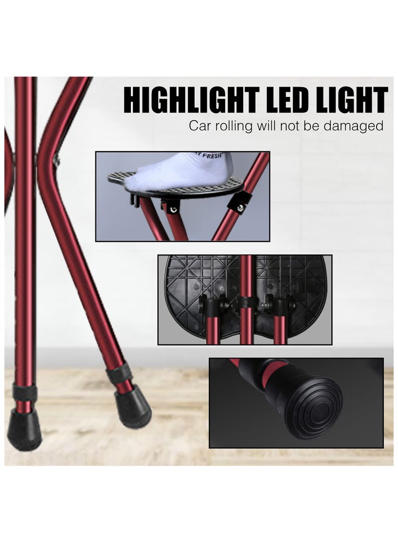 XiuWoo Folding Canes with Seat Walking Stick Height Adjustment Cane Seat Capacity Frosted Handle with Magnetic Therapy Massage Crutches Stool,Red - Image 2