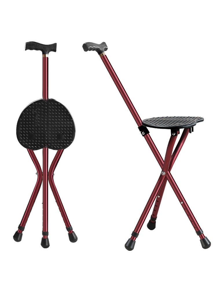 XiuWoo Folding Canes with Seat Walking Stick Height Adjustment Cane Seat Capacity Frosted Handle with Magnetic Therapy Massage Crutches Stool,Red - Image 1