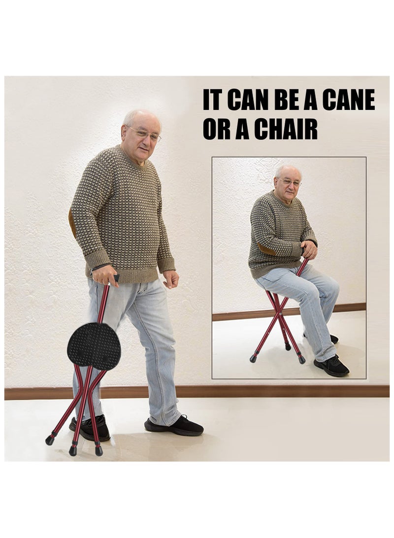 XiuWoo Folding Canes with Seat Walking Stick Height Adjustment Cane Seat Capacity Frosted Handle with Magnetic Therapy Massage Crutches Stool,Red - Image 3