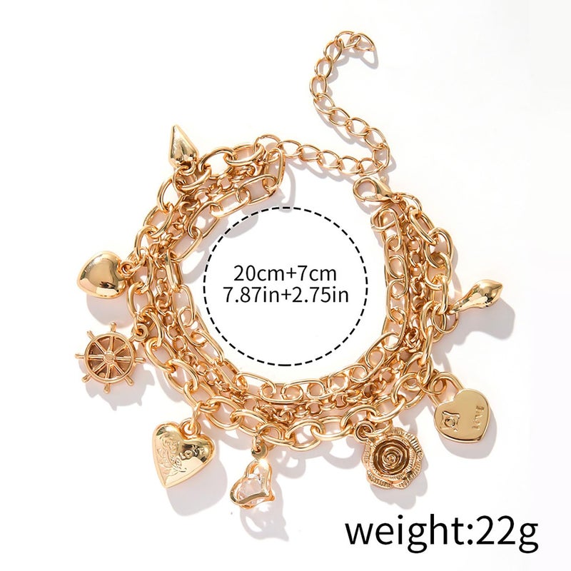 GLMOCM Gold Charm Bracelet for Women 14K Gold Layered Stackable Link Bracelet Set Chunky Heart Charm Bracelets Birthday Jewelry Gift for Women (B) - Image 4