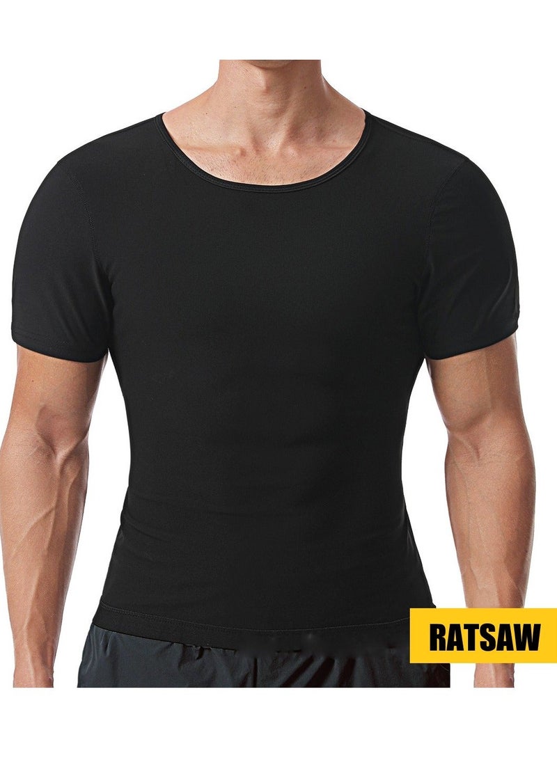 رات سو بدلة ساونا للرجال لتعرق - قميص مدرب الخصر - سترة ضغط للرجال - ملابس رياضية للصالة الرياضية - معزز التعرق - سترة قصيرة الأكمام - مشكل الجسم لفقدان الوزن - للرياضة والتدريب - Image 5