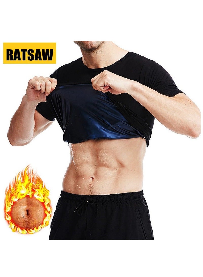 رات سو بدلة ساونا للرجال لتعرق - قميص مدرب الخصر - سترة ضغط للرجال - ملابس رياضية للصالة الرياضية - معزز التعرق - سترة قصيرة الأكمام - مشكل الجسم لفقدان الوزن - للرياضة والتدريب - Image 1
