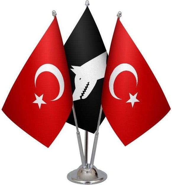 Desktop Black Gokturk Flag Turkish Flag Triple Chrome Pole Table Flag Set