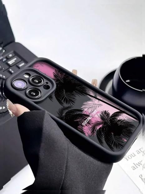 COVERLY Coconut Palm Tree Back Case Cover for iPhone 15 | Hot 3D Goa Vibes Beach Cute Design | Lens Protection | Soft TPU Silicone Fashion Aesthetic Printed Cover for Girls & Women (Black, Shockproof) - Image 2