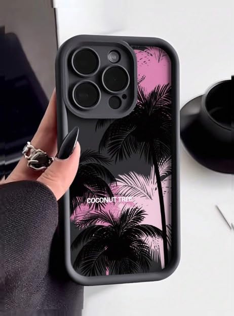 COVERLY Coconut Palm Tree Back Case Cover for iPhone 15 | Hot 3D Goa Vibes Beach Cute Design | Lens Protection | Soft TPU Silicone Fashion Aesthetic Printed Cover for Girls & Women (Black, Shockproof) - Image 4