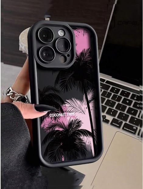 COVERLY Coconut Palm Tree Back Case Cover for iPhone 15 | Hot 3D Goa Vibes Beach Cute Design | Lens Protection | Soft TPU Silicone Fashion Aesthetic Printed Cover for Girls & Women (Black, Shockproof) - Image 5