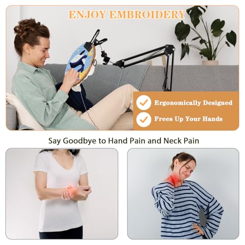 Cheloment Adjustable Hand Embroidery Hoop Stand,Black Cross Stitch Hoop Holder with 360° Rotation,3-in-1 Hoop/Tablet/Phone Stand Hand Free,Needlepoint Hoop Stand,Cross Stitch Stand Suitable for Embroidery Hoops - Image 4