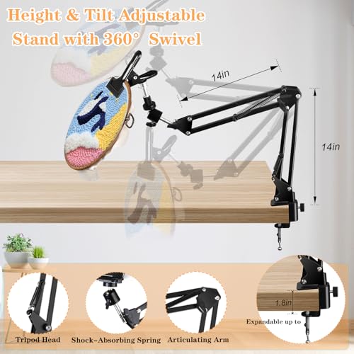 Cheloment Adjustable Hand Embroidery Hoop Stand,Black Cross Stitch Hoop Holder with 360° Rotation,3-in-1 Hoop/Tablet/Phone Stand Hand Free,Needlepoint Hoop Stand,Cross Stitch Stand Suitable for Embroidery Hoops - Image 3