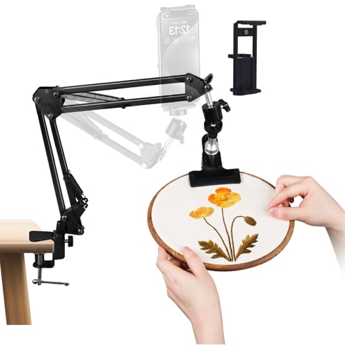 Cheloment Adjustable Hand Embroidery Hoop Stand,Black Cross Stitch Hoop Holder with 360° Rotation,3-in-1 Hoop/Tablet/Phone Stand Hand Free,Needlepoint Hoop Stand,Cross Stitch Stand Suitable for Embroidery Hoops - Image 1
